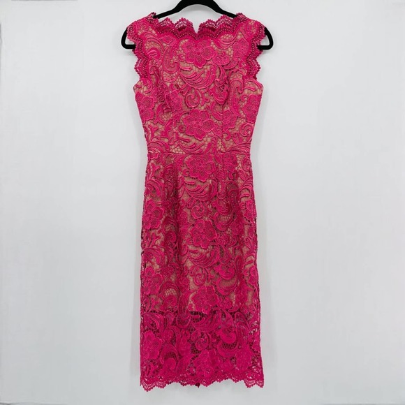Dress the Population Dresses & Skirts - Dress the Population Dress Pink Size Small Claudette Floral Lace Sheath Midi